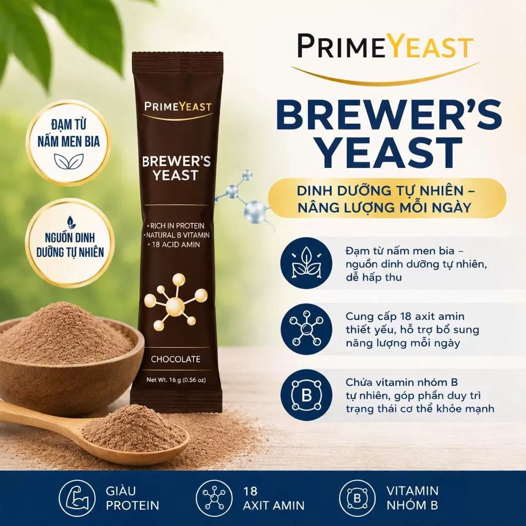 Gói 16g Bột cao nấm men bia Prime Yeast- chocolate