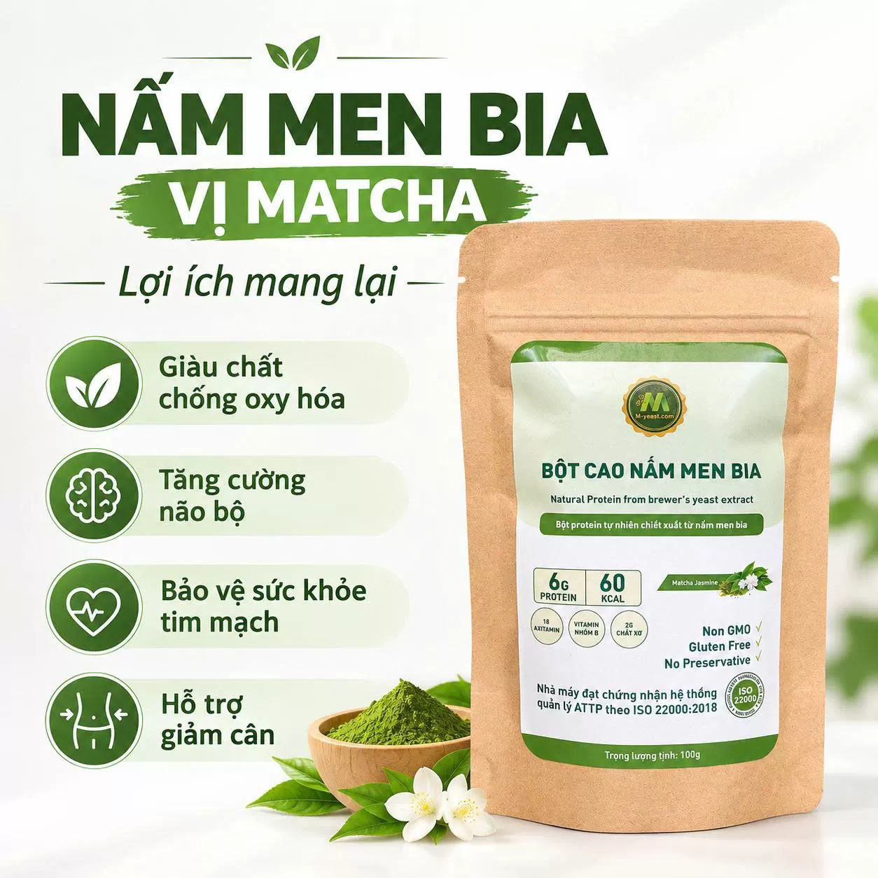 Bột nấm men bia trà xanh 100g